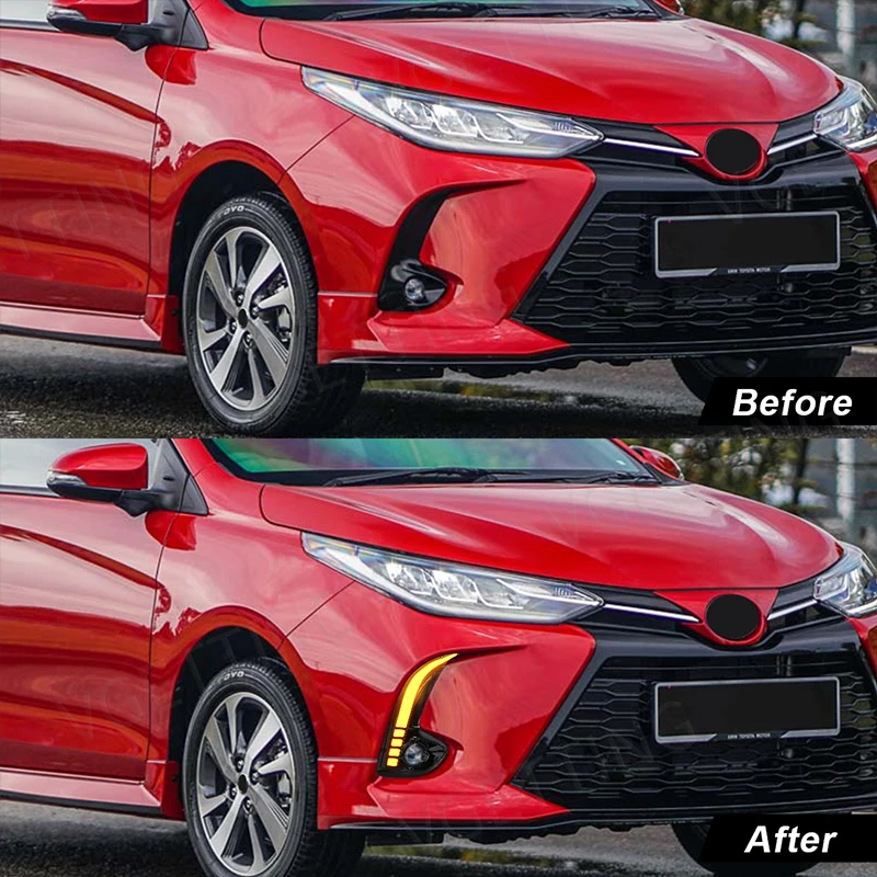 For Toyota Yaris Vios 2020 2021 2022 LED Daytime Running Light DRL Front Bumper Fog Lamp Turn Signal Yellow White Accessories