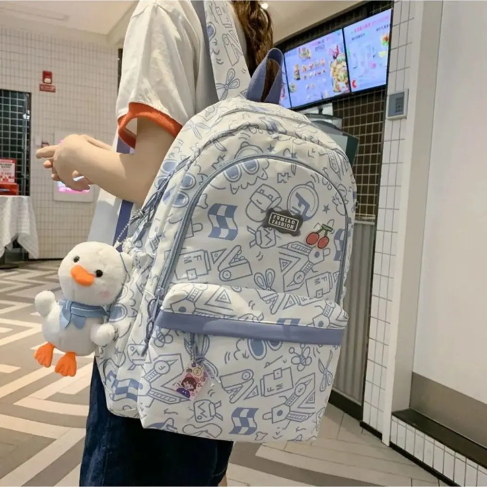 

Large Capacity Fashion Students Backpack Graffiti Nylon Cloth School Bag Leisure Casual Shoulder Bag Boys Girls