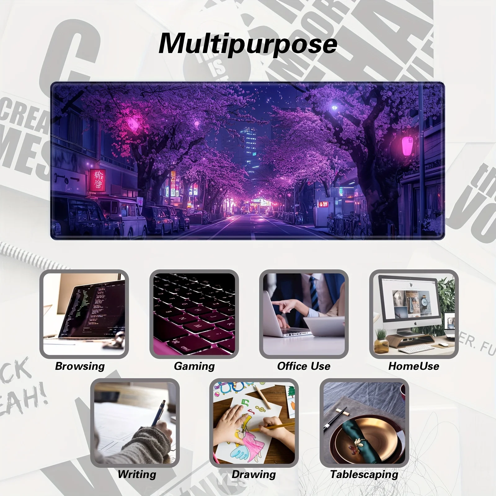 لوحة الماوس اليابانية الشارع الأرجواني ساكورا ملحقات مكتب العمل وسادة مكتب حامي الماوس غرفة الألعاب الديكور غمبد