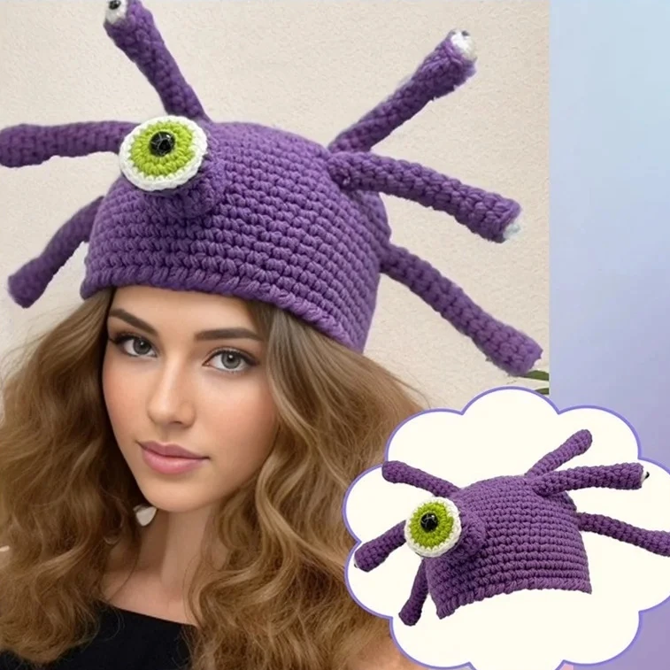 Cartoon Funny Halloween Hat Cute Octopus Cover Head Cap Three-dimensional Shape Knitted Wool Hat Winter Skullies Beanies Bonnets