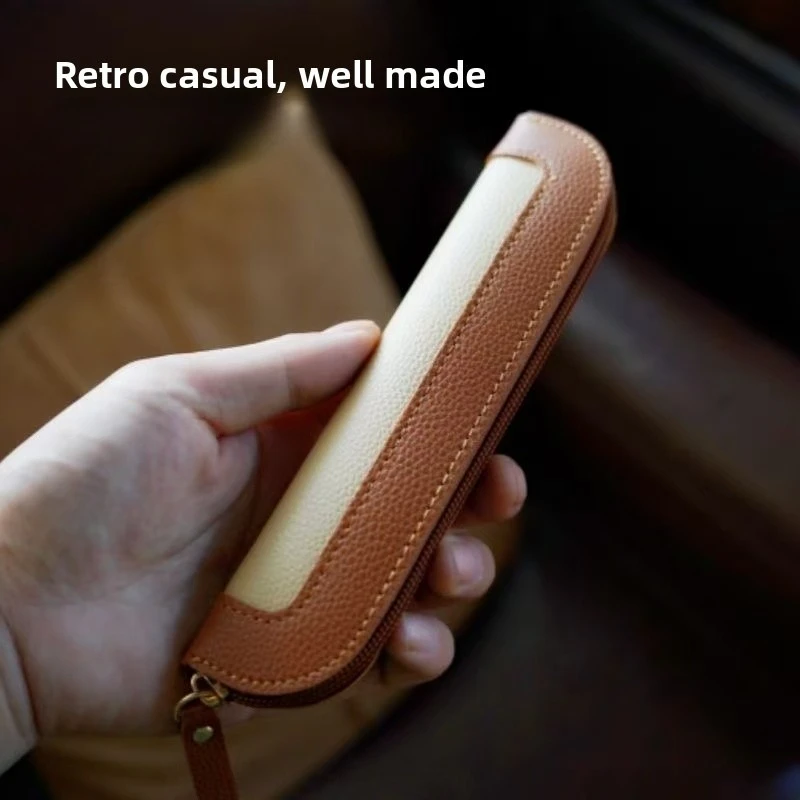 1/2PCS Durable PU Leather  Pen Holder Brass Snap Closure Fine Stitching Office School Use Gifts For Writers Students