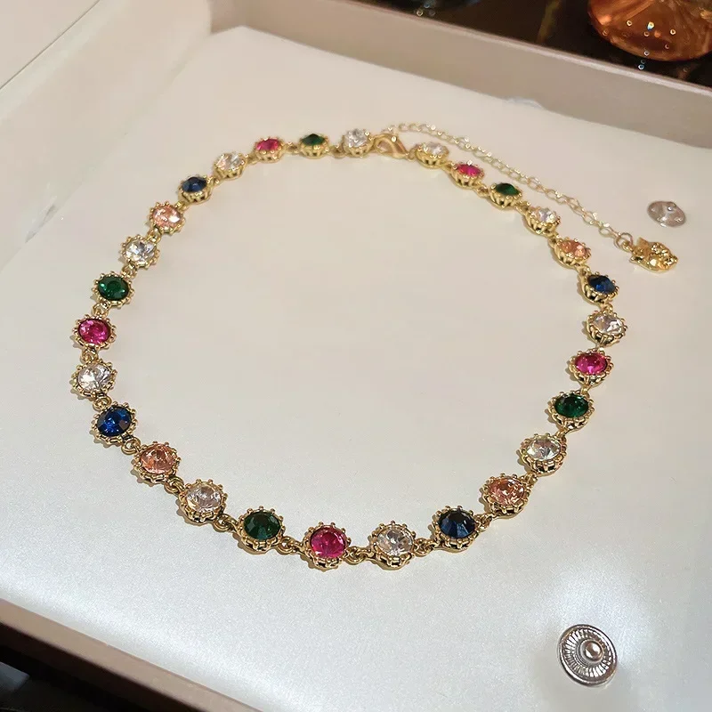 Colorful Crystal Choker Necklace Earrings Jewerly Set