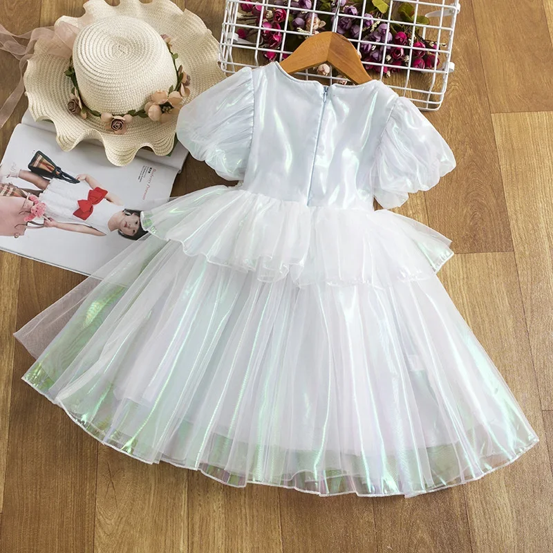 Vestido de pastel de malla para niñas, vestido de princesa con lentejuelas, tutú de manga abombada, vestido de fiesta de cumpleaños de moda para niños de 2 a 8 años, nuevo