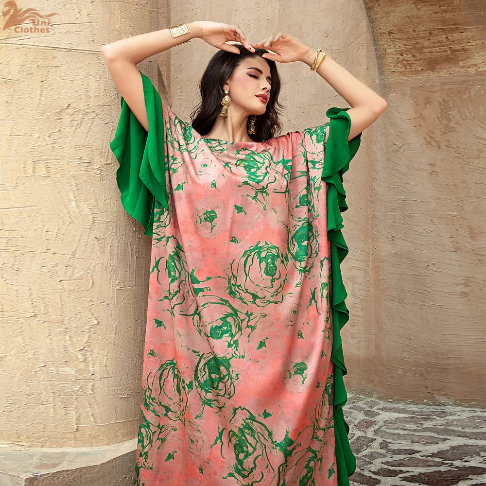 

Ramadan Dubai Abayas Women Ruffles Muslim Dress Eid Djellaba Islam Jalabiya Arabic Robe Marocaun Kaftan Loose Turkey Gown Abaya