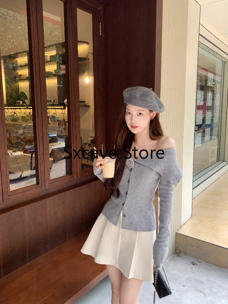 Casual Vintage Sweater Women Casual Long Sleeve Sweet Bodycon Knitted Cardigan Office Lady One Piece Tops Korean 2023 Autumn