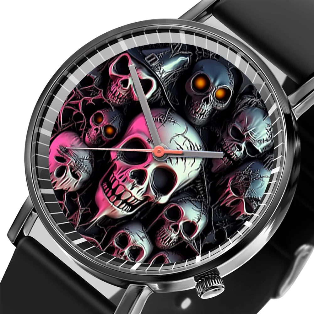 Reloj de pulsera de cuarzo con diseño de esqueleto de Halloween para hombre y mujer, reloj de pulsera de regalo de silicona de moda negra, 2024