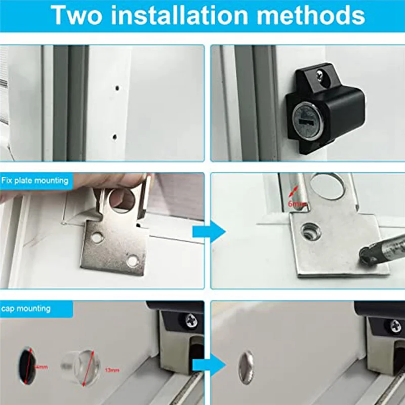 2-Piece Set Stainless Steel Aluminum Alloy Window Lock Anti-Theft Lock Sliding Door Child Anti-Theft Lock Black