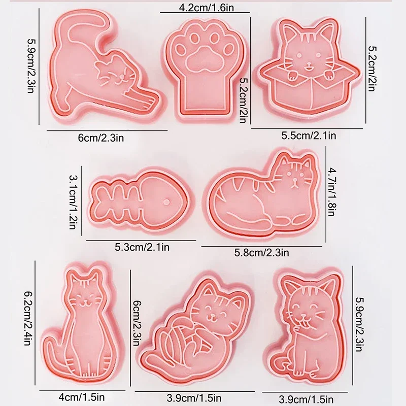 8pcs/set Cute Animal Cat Dog Cookie Mold Set Cartoon Claw Fish Bone Shape Biscuits Stamp Fondant Molds Cake Baking Tools