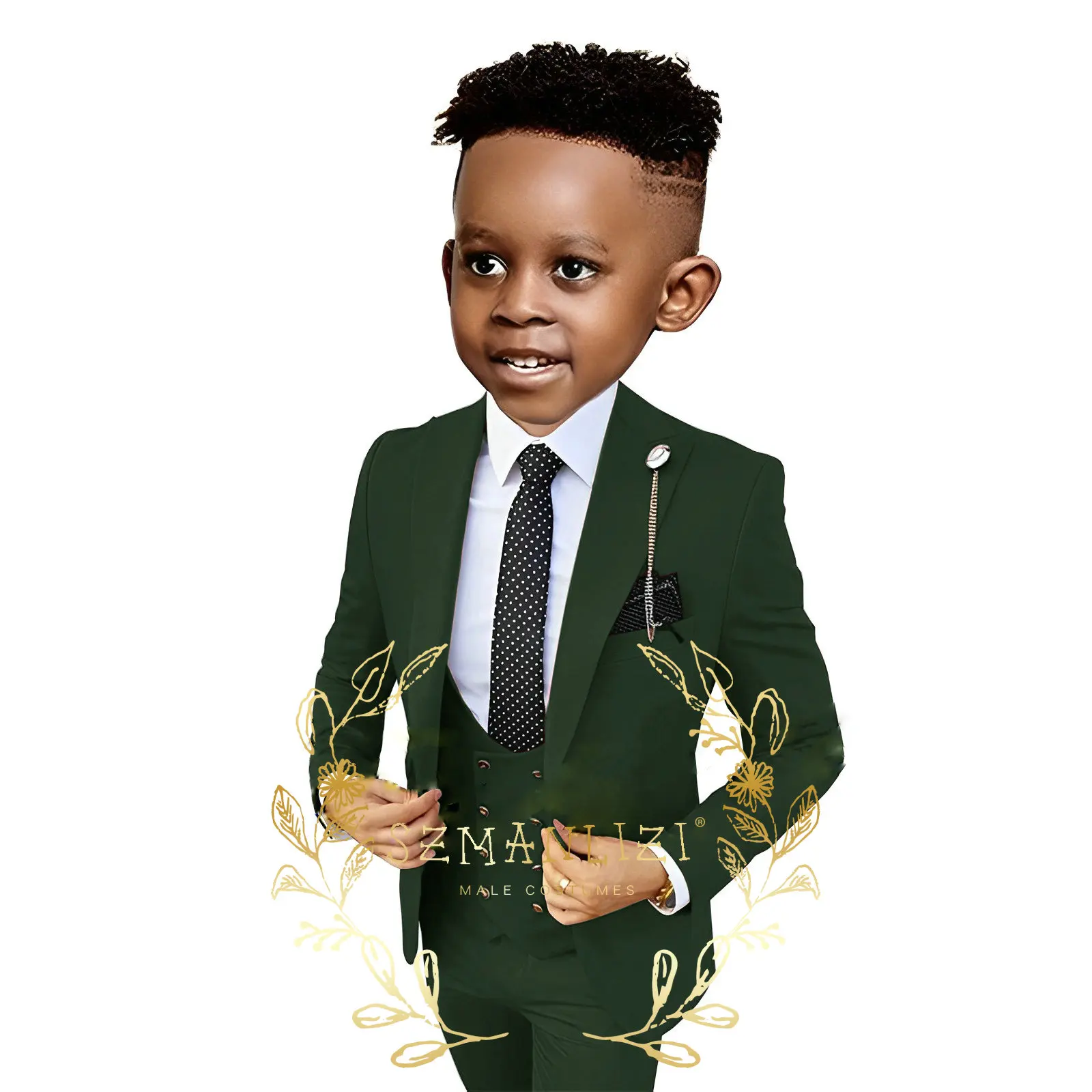 Wedding Boys Suit Dark Green Kid Formal Formal Tuxedo 3 Pieces Blazer Vest Pants Dress Children Blazer Party Performance Costume