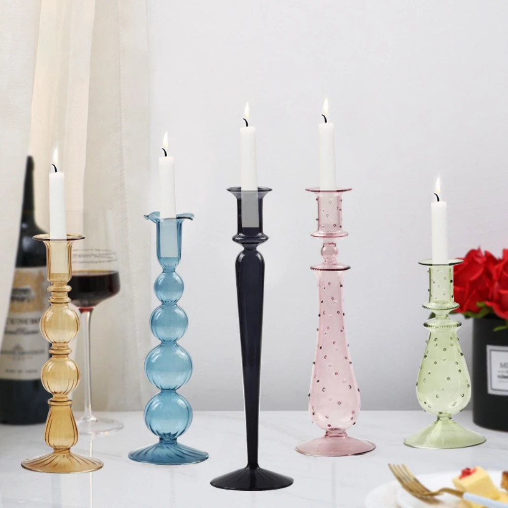 Kreatives, verschiedene Designs, bunter Kerzenhalter aus Glas, Familientreffen, Abendessen bei Kerzenlicht, Hochzeitsdekoration, Heimdekoration