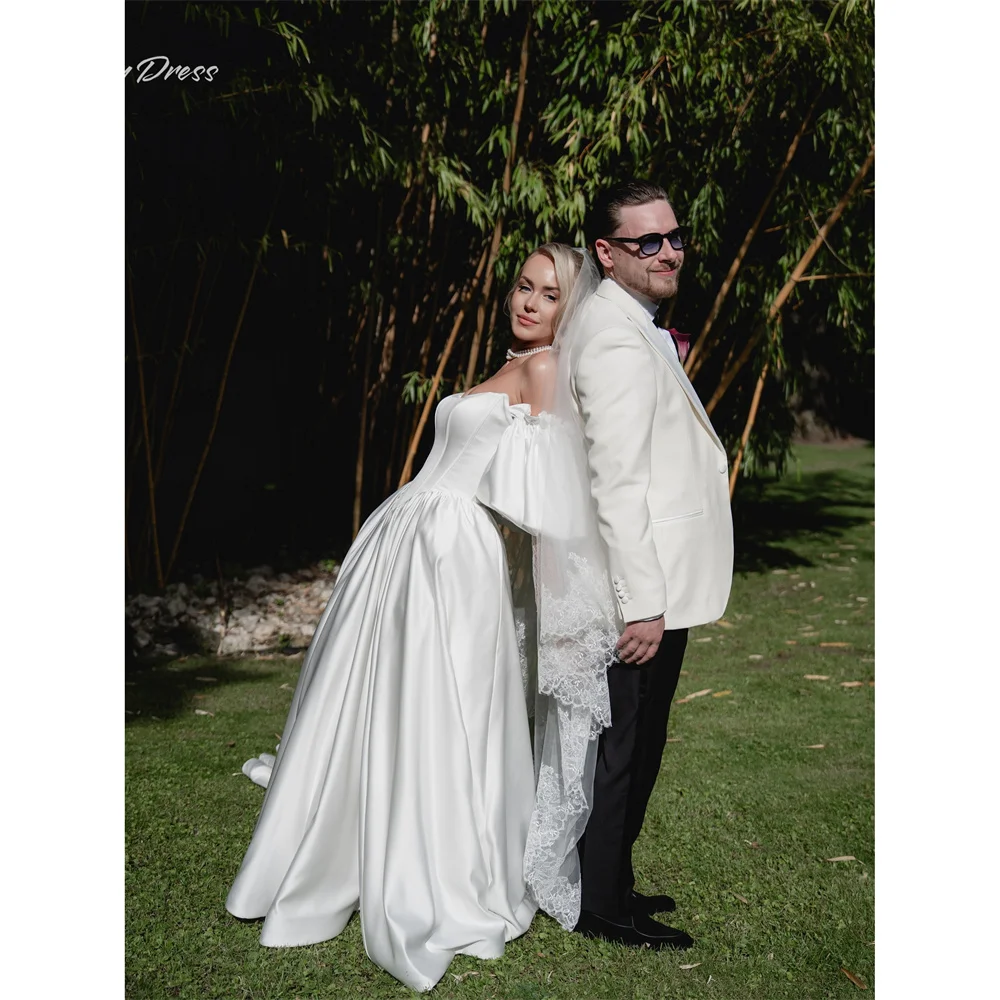 

Lucy Satin Off The Shoulder white Ball Gown Princess Prom Dress Elegant Luxury Formal Women's Lace Robes De Soirée Customized