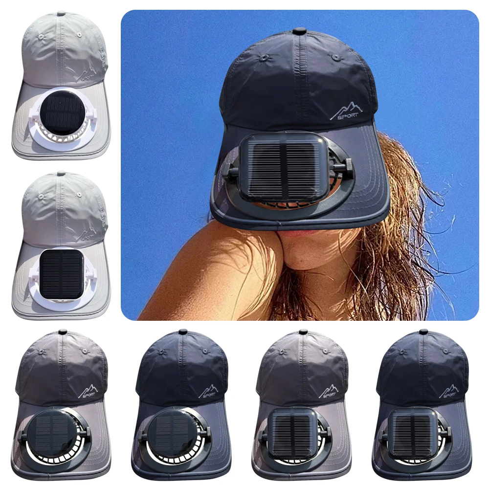 

USB Charging Fan Sunhat with Cooling Fan Strong Wind Sun Protection Cap Solar Charging Long Brim Detachable Fan Cap Men Women