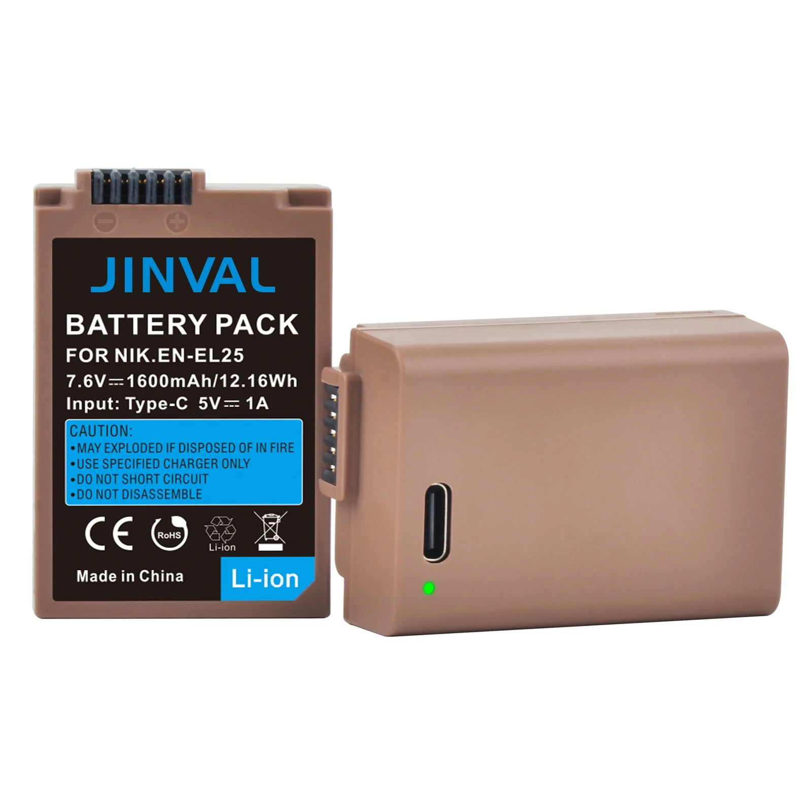 

JINVAL EN-EL25 Battery EN EL25 EN EL25a 1600mAh USB-C Input Port Rechargeable Batteries For Nikon Z50 Z30 ZFC Z 50 Z FC Camera