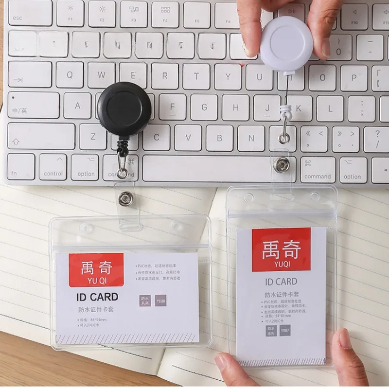1 Set Clear ID Pass Card Holder Name Tag Working Permit Case Badge Holder for Staff Nurse with Clip Badge Sleeve Reel Cover