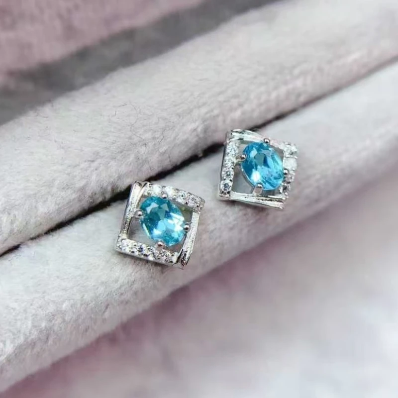 

Real Sterling Silver Earrings Natural Topaz Stud Earrings 3mm*4mm Genuine Topaz 925 Silver Jewelry with Certificate