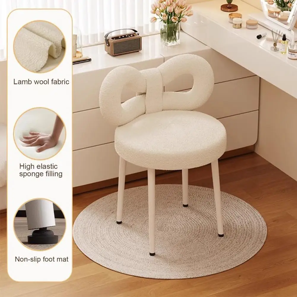 Makeup Chair With Bowknot Backrest Accent Chair Shape Vanity Chairs With Carbon Steel Legs Living Room Bedroom Dressing Chair image 3
