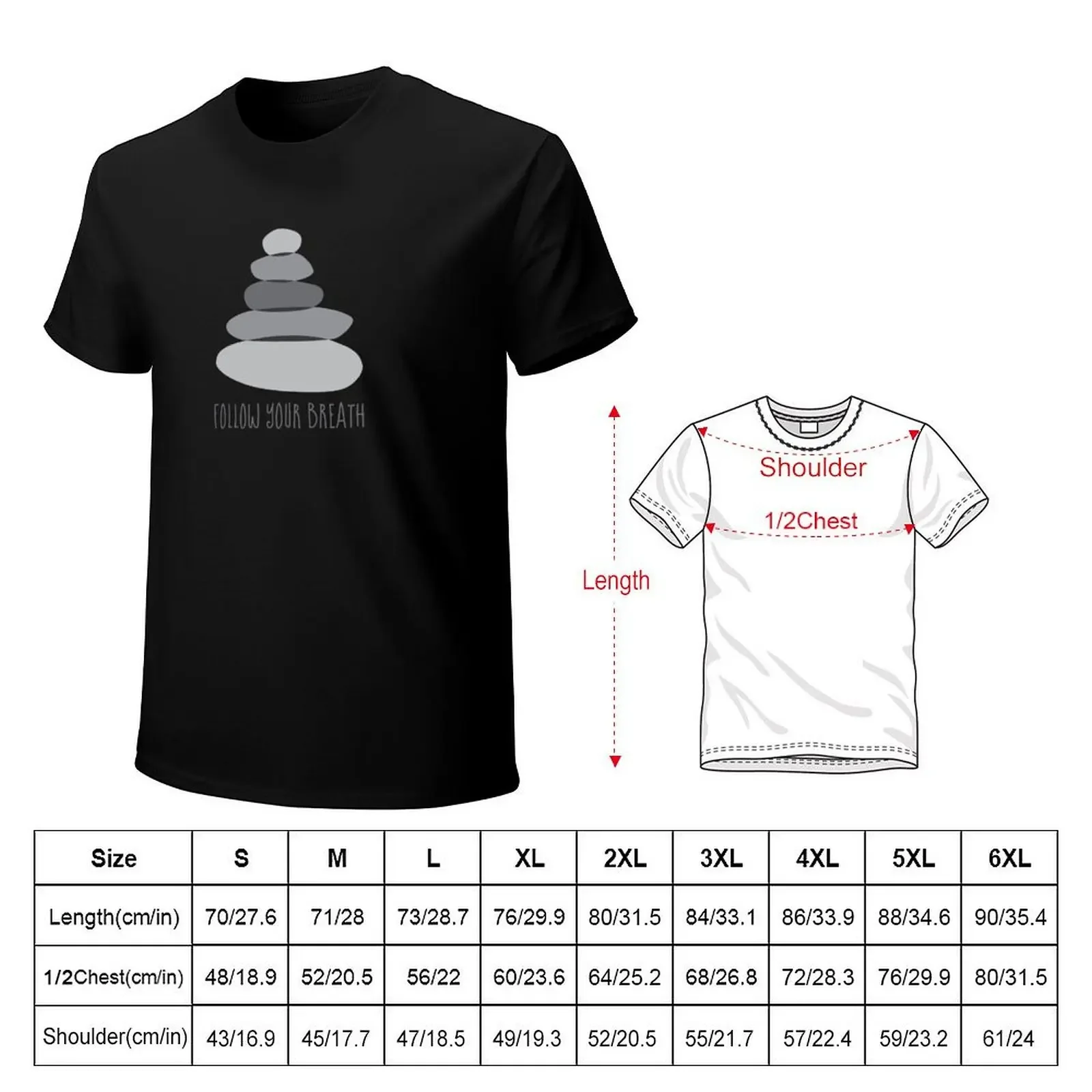 Cairn Stones Follow Your Breath Mindfulness Quote T-Shirt anime rapper graphic tees mens clothing