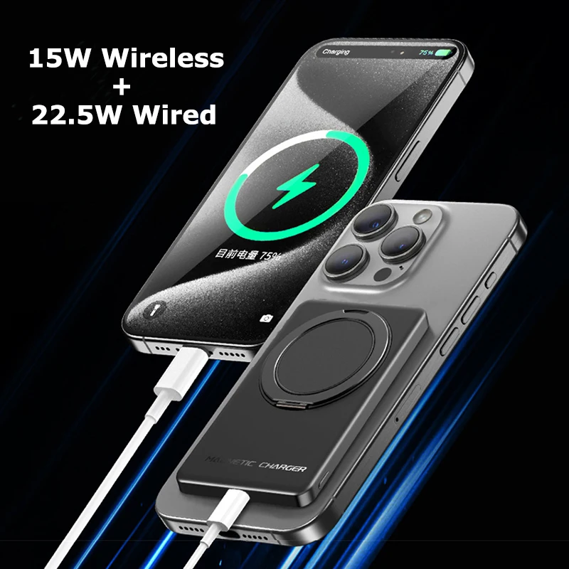Magnetic Power Bank 10000mAh Wireless Fast Charger with Stand Portable External Battery Powerbank for Magsafe for iPhone Samsung