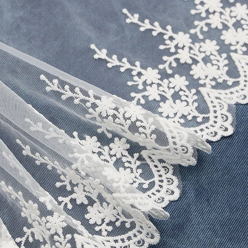 

(1 Yard/pack) 15.5cm White Pine Branches Tulle Embroidery Lace Trim Eco-Friendly Bridal Wedding Curtain Tablecloth Decoration