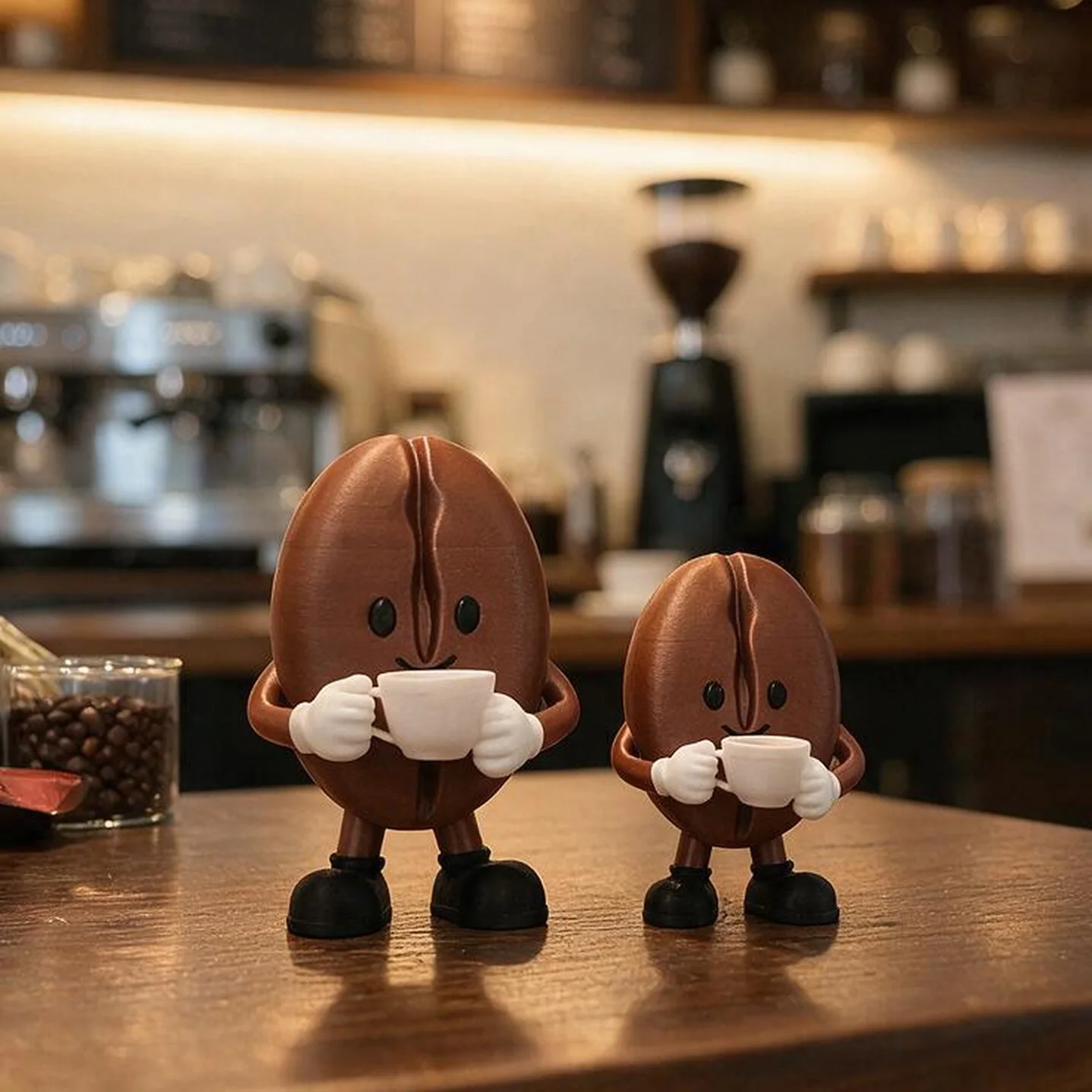 1Pc Cute 3D Printed Coffee Bean Figurine – Funny Coffee Decor for Desk or Shelf, Barista Gift, Coffee Lover Office Decor