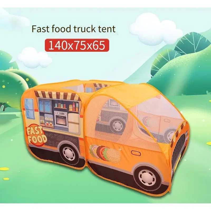 Portable Indoor Outdoor Play Tent for Kids Pink Dessert Truck No Assembly Needed Storage Bag Role Play Imaginative Gifts