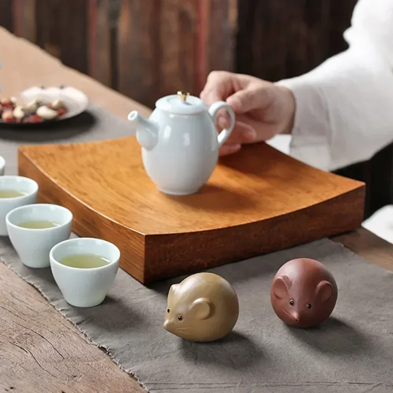 Chinese Purple Clay Tea Pet Decor Lucky Small Mouse Statue Ornament Handmade Sculpture Crafts Tea Set Decoration Accessories