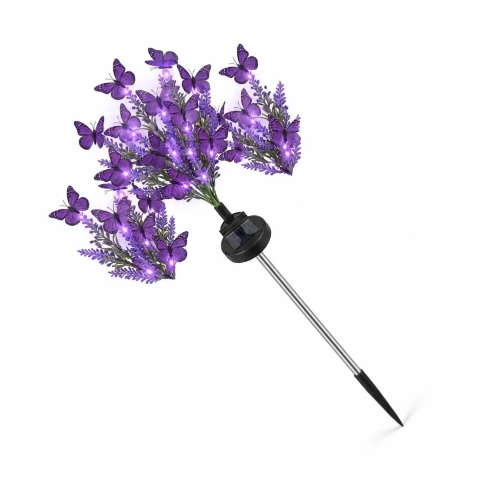 Outdoor Floral Decor Purple Glow Garden Light For Evening Garden Ambiance Branching Lavender Stems Multiple Butterfly Accents