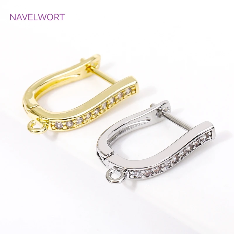 Trendy Brass Ear Wire Hooks 18K Gold Plated Inlaid Zircon Earring Clasps For DIY Handmade Earring Jewelry Making Accessories