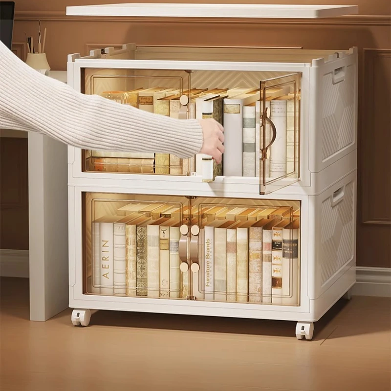 ‌Modern Acrylic Bookcase, Stackable Clear Storage Box, Dustproof Floor Standing Cabinet, Multi-Purpose Home Organizer