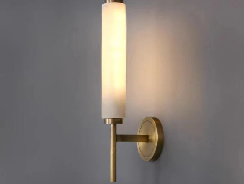 Simple all-copper natural marble wall lamp, living room background wall, light luxury hotel, homestay aisle bedside lamp