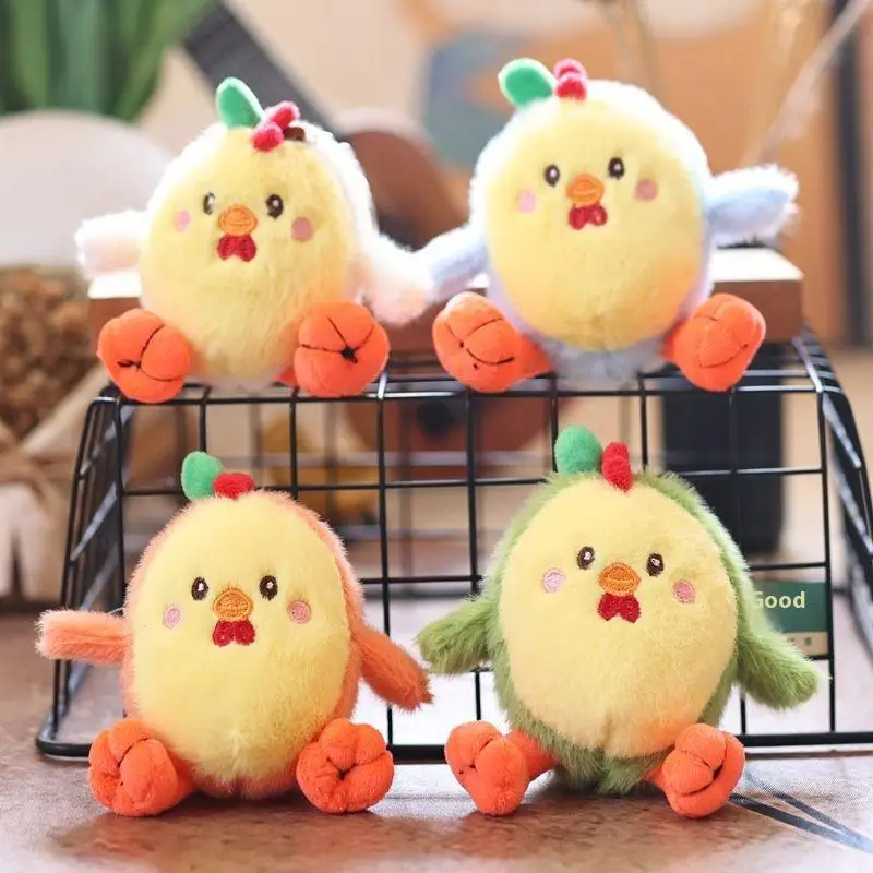 12cm Cartoon Fruit Avocado Chicken Plush Keychain Creative Stuffed Doll Keyring Student Bag Pendant Backpack Hanging Decor Gifts