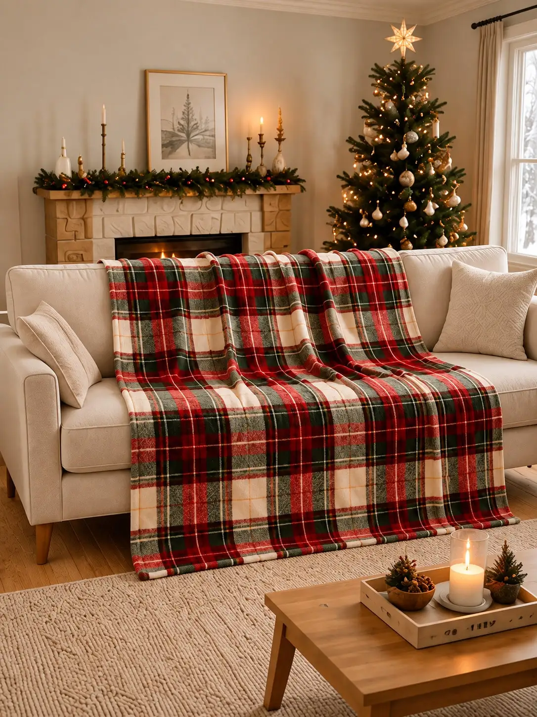 Christmas Farmhouse Plaid Flannel Blanket Rustic Check Throw Cover For Sofa Couch Bed Bedroom Living Room Guest Suite Cabin Reading Nook Holiday Decor Gathering Accent Housewarming Gift For Women Men Couples Family Friends Hostess Neighbors Coworkers
