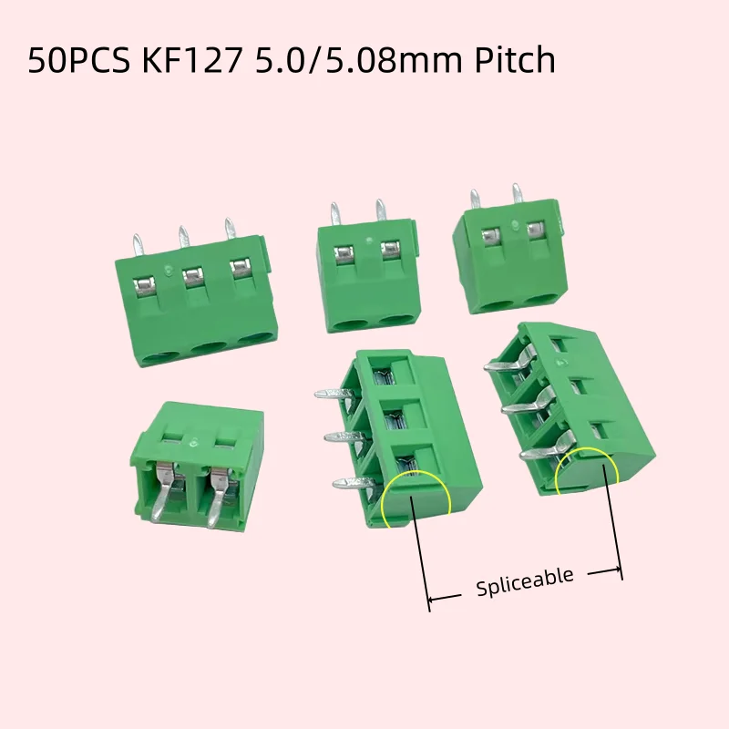 50PCS KF127 5.0mm 5.08mm 2P 3Pin KF 127 PCB Screw Terminal Block Connector Spliceable