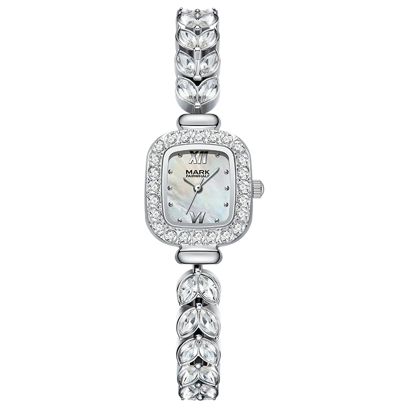 MARK FAIRWHALE Brand 3080 Square Watches For Women with Full Zircon Luxury Design Quartz Wristwatch