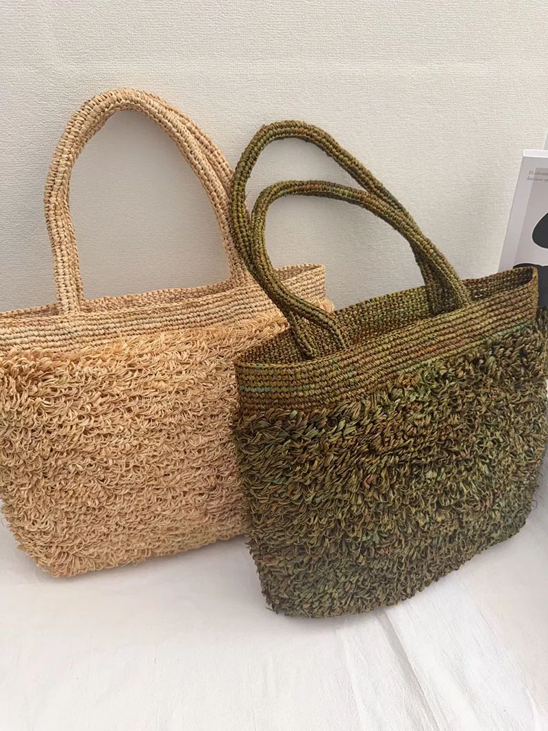 Luxury Raffia Straw Bag Bohemian Woven Tote Shoulder Bags Handmade Beach Bags for Women Handbags and Purses Crochet Shopper NEW