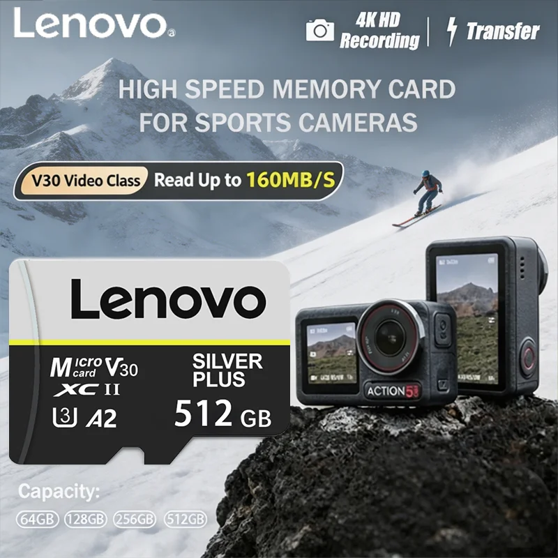 

Lenovo High Speed 512GB Micro SD Card 128GB Memory Card 256GB TF Card 64GB A2 U3 V30 SDXC for Monitor Drone Support 4K Video