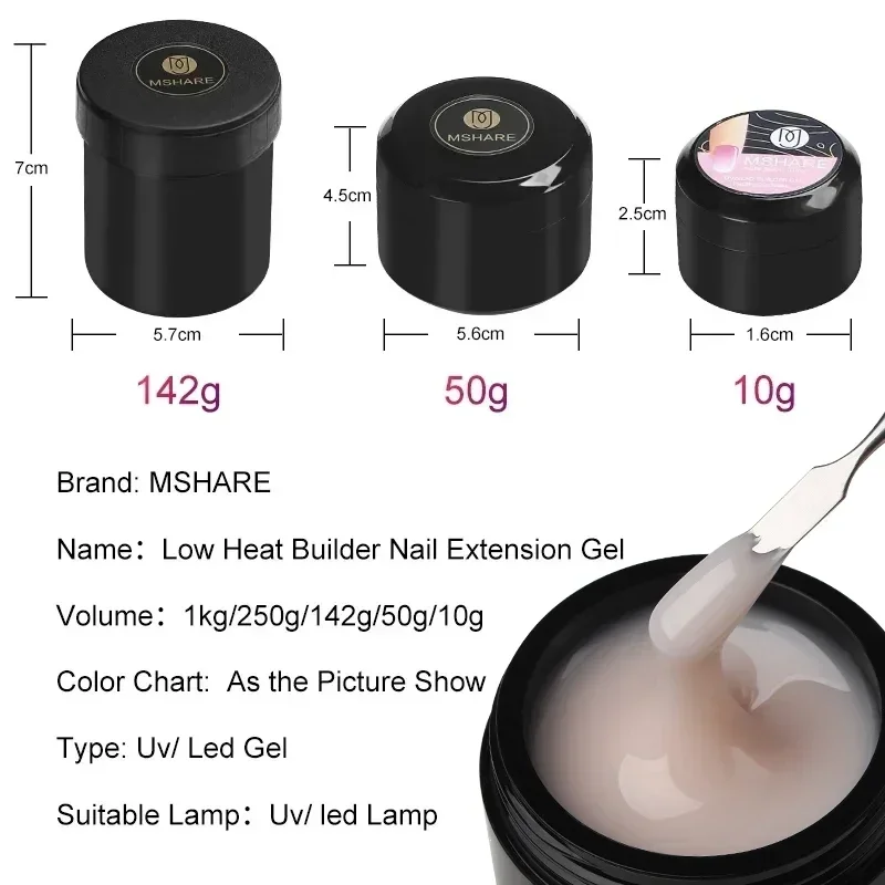 MSHARE 50 مللي TPO الحرة منخفضة الحرارة حليبي الظل الطبيعي الذاتي التسوية البناء هلام ل وصلات لإطالة الأظافر متوسطة سميكة منشئ الصلب UV