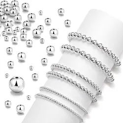 2/3/4mm 925 Silver Smooth Round Metal Beads Ball Beads Spacer for DIY Jewelry Making Beadings Bracelet&Necklace Findings