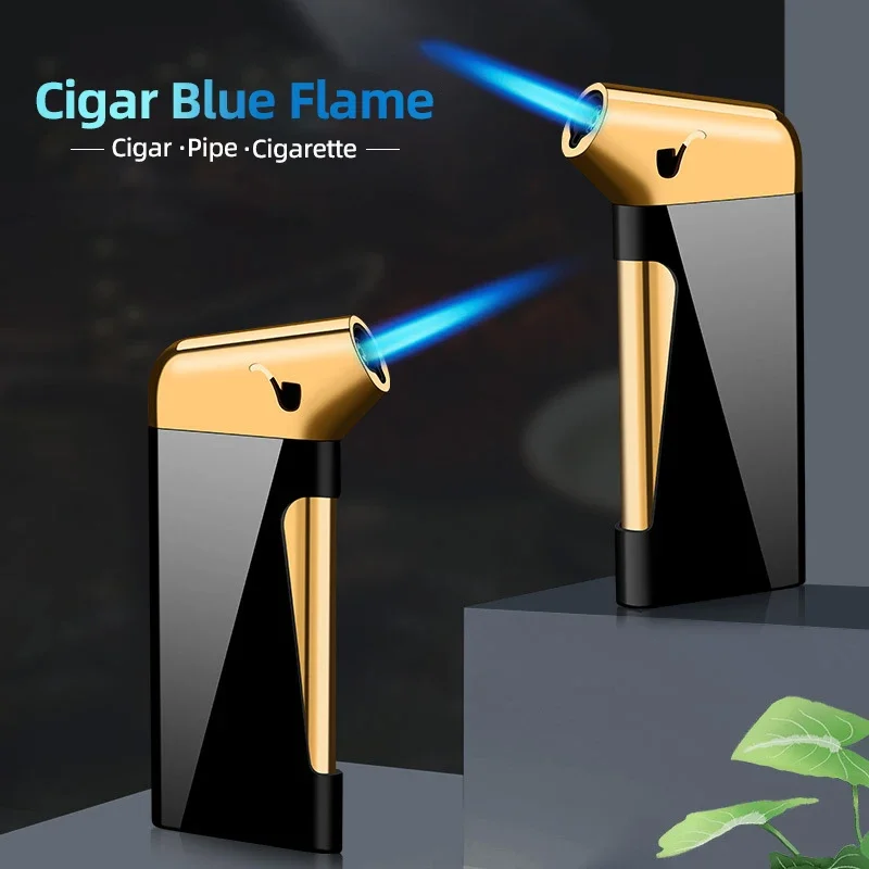 New Cigar Windproof Lighter Metal Jet Flame Butane Gas Inflatable Flame Adjustment Cigar Pipe Outdoor Lighter Men\'s Gift