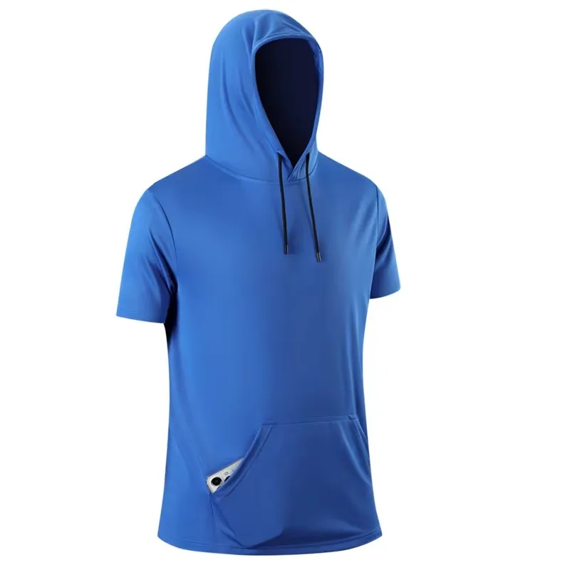 Nouveau T-shirt à capuche d'été pour homme, à manches courtes, coupe ample, couleur unie, léger, res