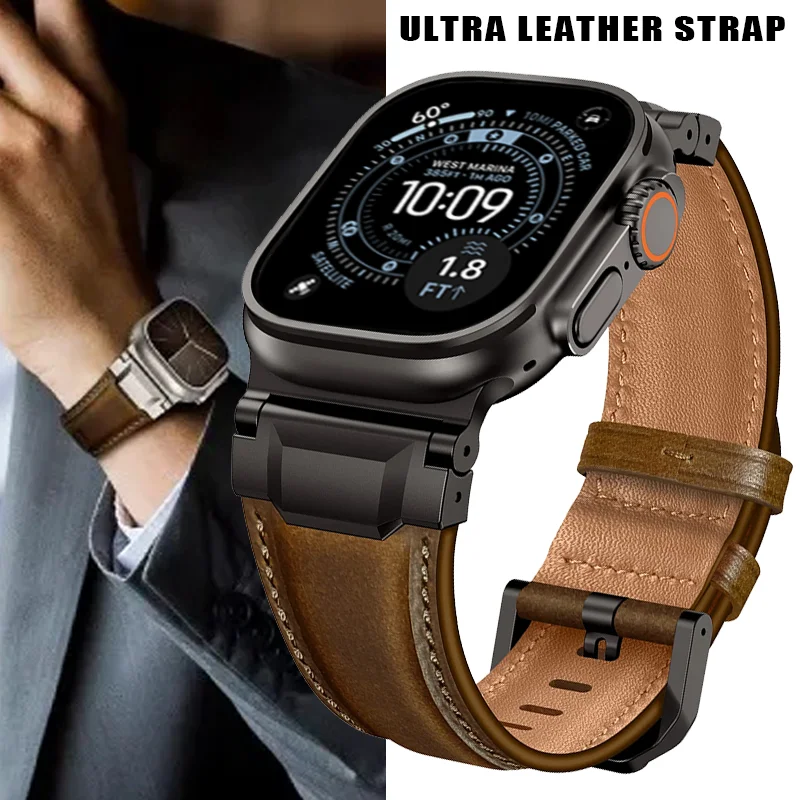 

Leather Bracelet for Apple Watch Ultra 3/2/1 49mm 46mm 45mm 44mm 42MM Style Strap for IWatch Series 11 10 9 8 7 6 5 SE Correa