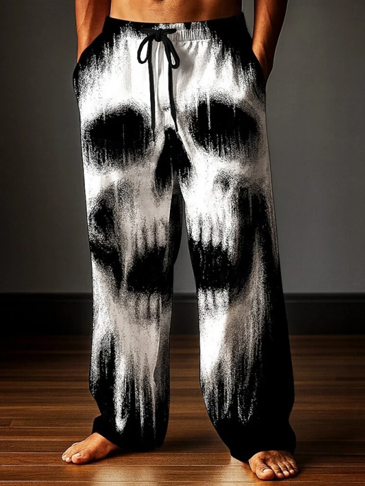 2025 novos homens com cordão moletom 3d crânio fantasma impressão respirável conforto calças casuais praia calças masculinas de grandes dimensões