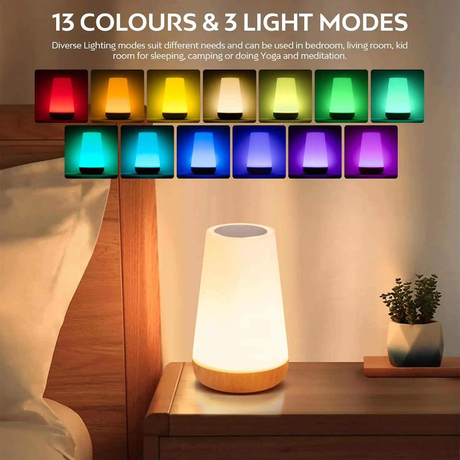 

Сенсорная настольная LED-лампа с пультом ДУ, 13 цветов, диммируемая, перезаряжаемая, прикроватный ночник для декора комнаты и освещения спальни
