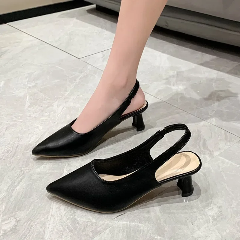 2024 New Covered Toe Sandal Fashion Back Empty Women Pumps Sexy Thin High Heels Trend Shallow Office Lady Shoes Zapatos De Mujer