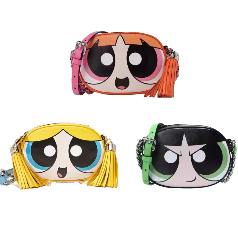 Cute Cartoon The Powerpuff Girls Chain Bag Creative One Shoulder Crossbody Bag Anime Peripheral Tassel Chain Bag Fashion Style