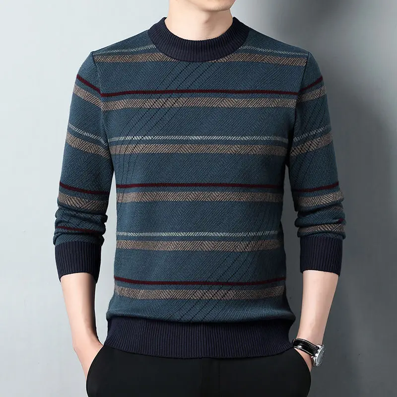 Stylish Striped Casual Sweaters Men's Clothing Vintage Contrasting Colors Autumn Winter New O-Neck Long Sleeve Knitted Pullovers