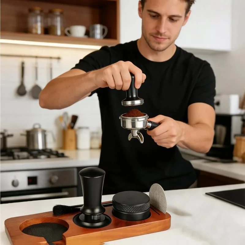 7Pcs 51Mm 53Mm 58Mm Espresso Coffee Tamper Set Portable Press Gadget Accessories Kit With Dispenser Powder Tamp Pad