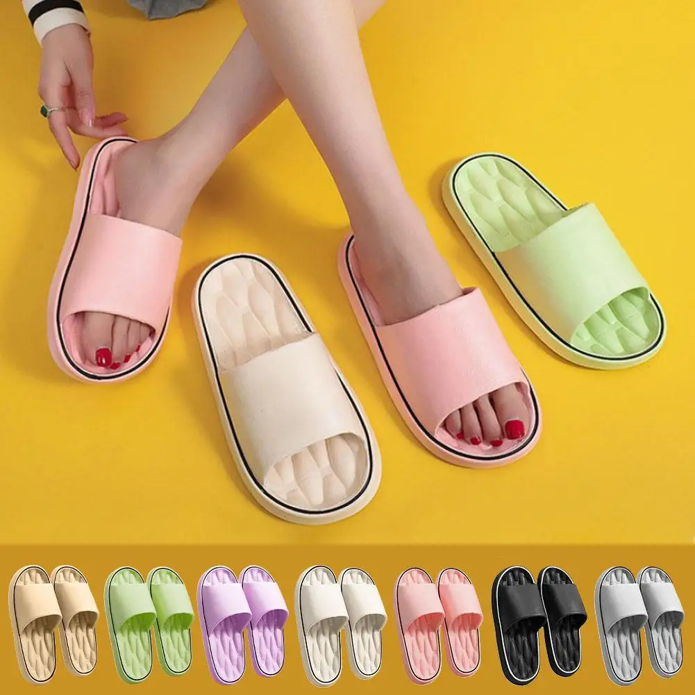 

Super Light Soft Slippers Simple Fashion Slides EVA Elastic Shoes Bathroom Non-slip Wear-resistant Beach Sandals for Women