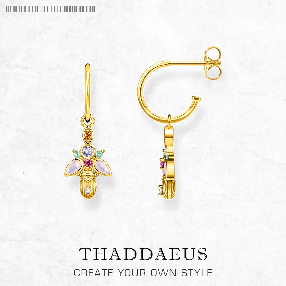 

Hoop Earrings Golden Bug Scarab Beetle Fine Jewerly For Women Bohemia Gift In 925 Sterling Silver