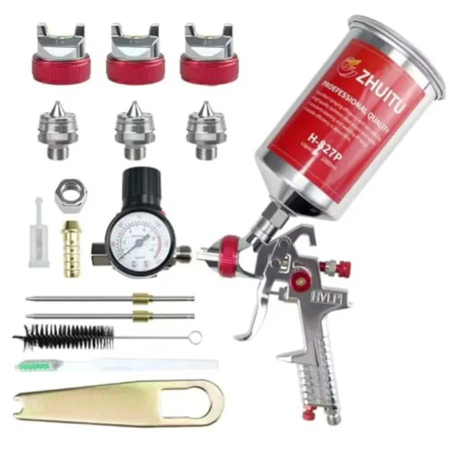 

HVLP Air Spray Gun with 1.4/1.7/2mm Nozzles Air Compressor Regulator Paint Gun Kit 1000cc Capacity Cup Air Spray Paint Gun for